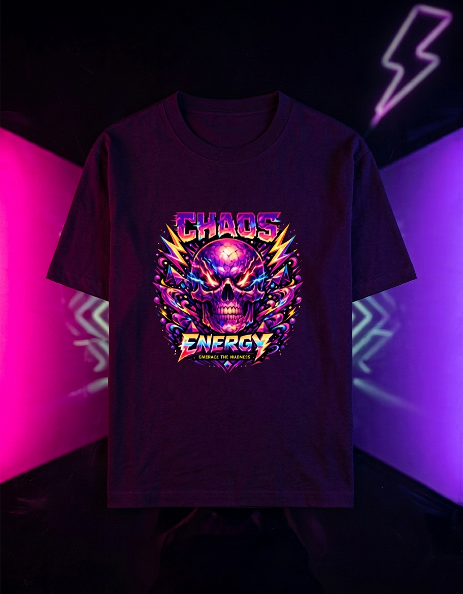 Chaos Energy Skull Graphic T-Shirt | Premium Neon Streetwear Unisex Cotton Tee