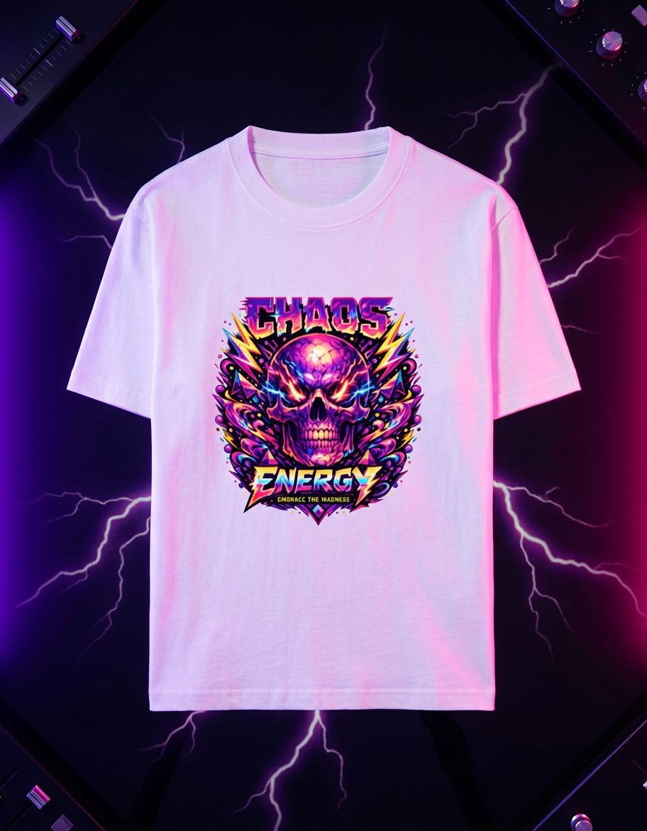 Chaos Energy Skull Graphic T-Shirt | Premium Neon Streetwear Unisex Cotton Tee