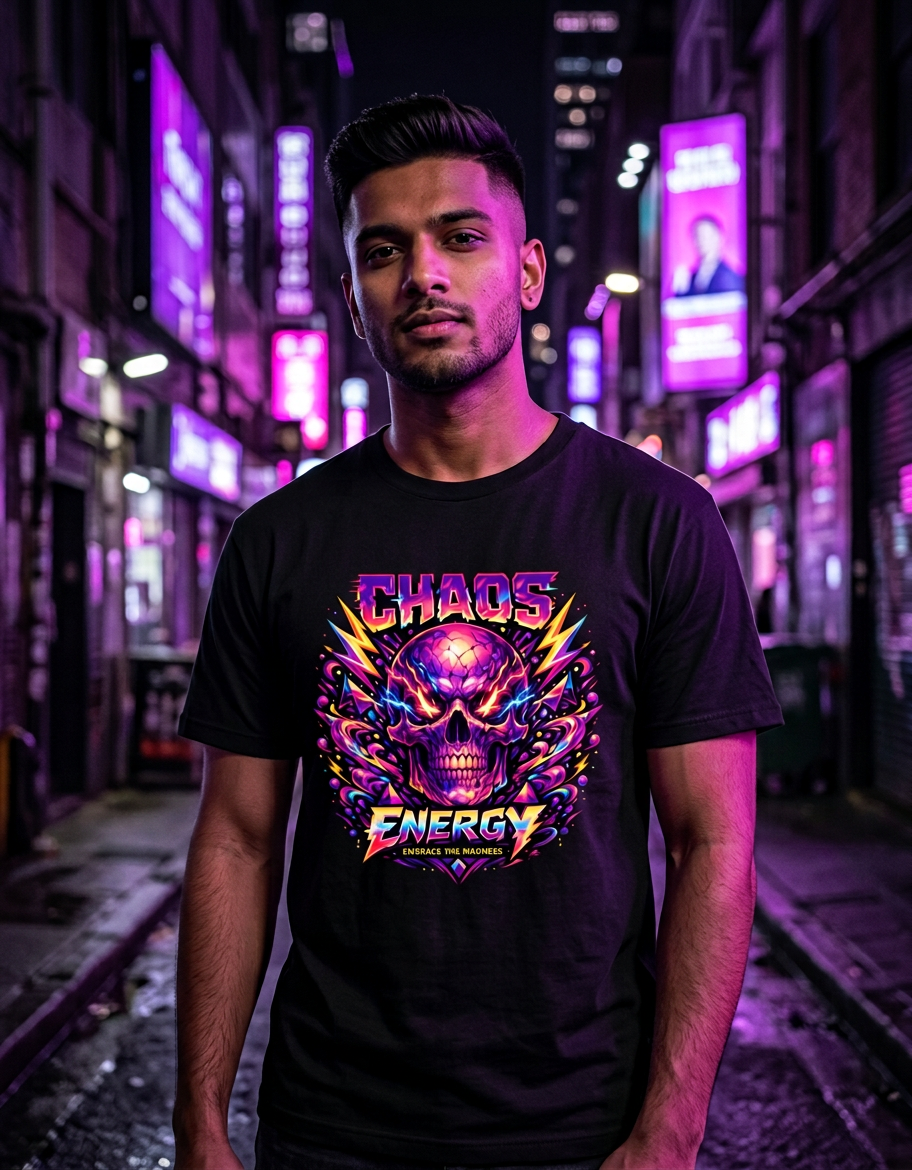 Chaos Energy Skull Graphic T-Shirt | Premium Neon Streetwear Unisex Cotton Tee