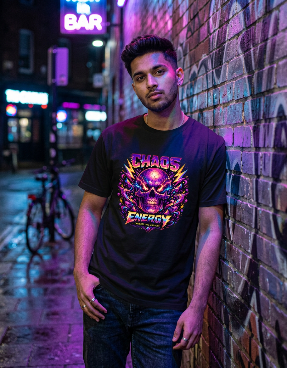 Chaos Energy Skull Graphic T-Shirt | Premium Neon Streetwear Unisex Cotton Tee